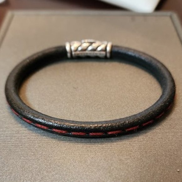 DAVID YURMAN 8" Leather Bracelet With Red Stitching In Red/black - Picture 3 of 5